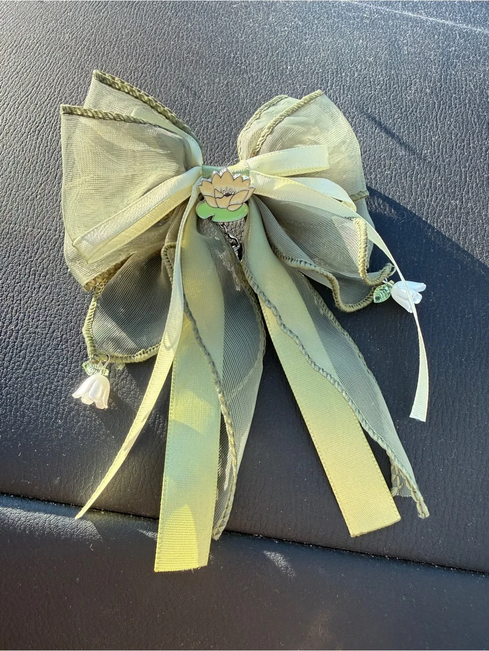Disney Tiana Ribbon Bow Hair Clip with Flower Charms
